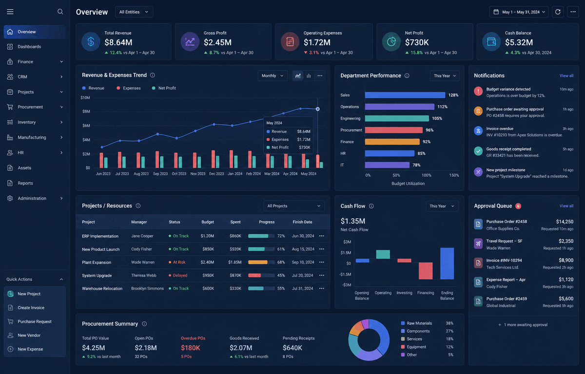 Custom ERP analytics dashboard